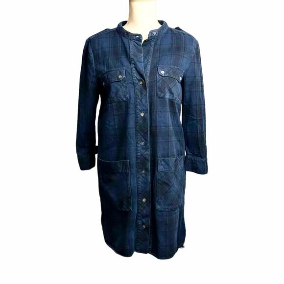 James Perse Blue And Black Plaid Cropped
Sleeve Button Front Mini Dress Size 2 - Picture 2 of 10